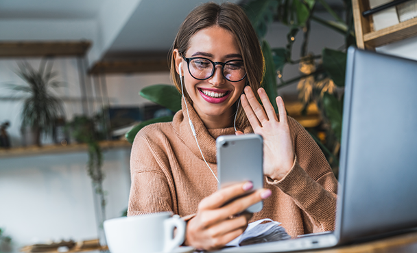 student on a video call on a mobile phone